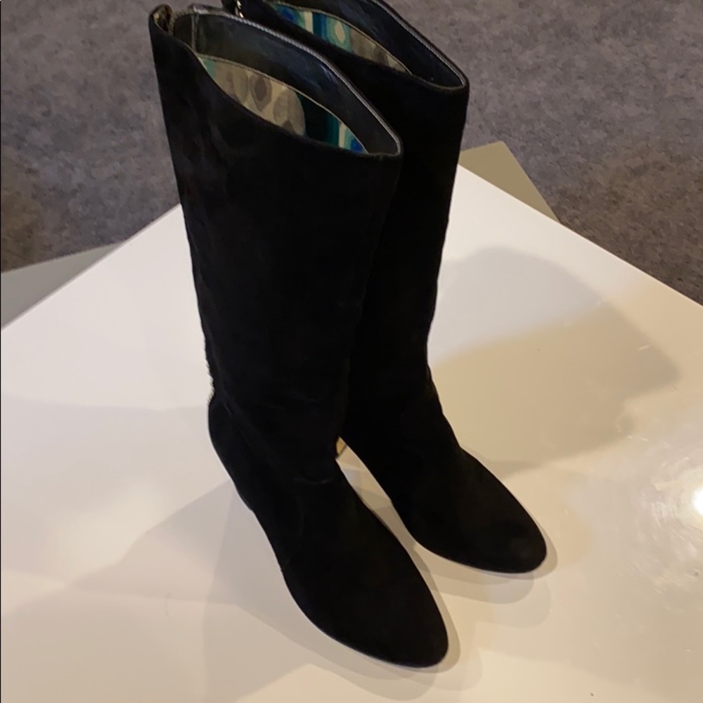 Anne Klein suede boots with back gold stud detail